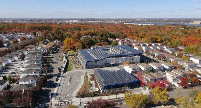 P.S. 62, Staten Island, Roger Duffy, SOM, P.S. 62 by SOM, Kathleen Grimm School of Leadership and Sustainability, Kathleen Grimm School of Leadership and Sustainability by SOM, net-zero energy, net-zero school, net-zero school NYC, net-zero elementary school, NYC first net zero school, NYC School Construction Authority, solar panels, geothermal energy, wind turbine,