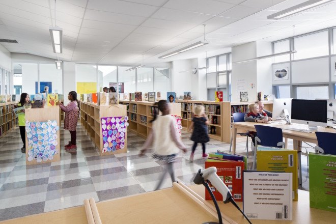 P.S. 62, Staten Island, Roger Duffy, SOM, P.S. 62 by SOM, Kathleen Grimm School of Leadership and Sustainability, Kathleen Grimm School of Leadership and Sustainability by SOM, net-zero energy, net-zero school, net-zero school NYC, net-zero elementary school, NYC first net zero school, NYC School Construction Authority, solar panels, geothermal energy, wind turbine,