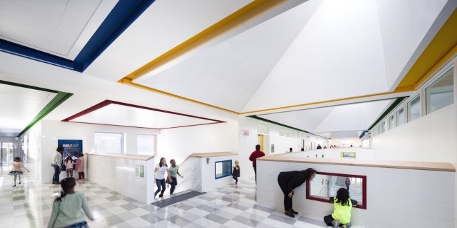 P.S. 62, Staten Island, Roger Duffy, SOM, P.S. 62 by SOM, Kathleen Grimm School of Leadership and Sustainability, Kathleen Grimm School of Leadership and Sustainability by SOM, net-zero energy, net-zero school, net-zero school NYC, net-zero elementary school, NYC first net zero school, NYC School Construction Authority, solar panels, geothermal energy, wind turbine,