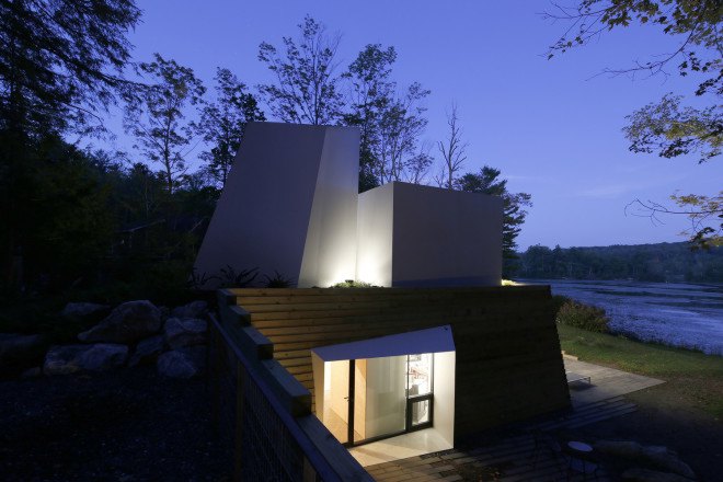 Lake house, Taylor and Miller Architecture and Design, timber wall, retaining wall, abstract design, green architecture, Massachusetts, skylights, natural light