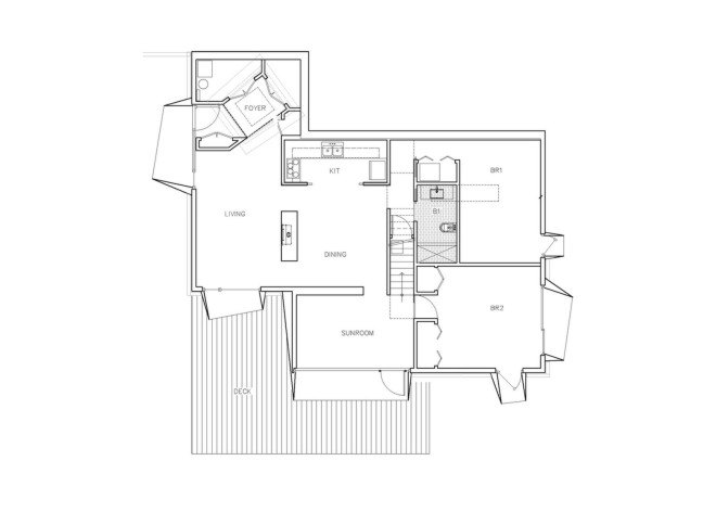 Lake house, Taylor and Miller Architecture and Design, timber wall, retaining wall, abstract design, green architecture, Massachusetts, skylights, natural light