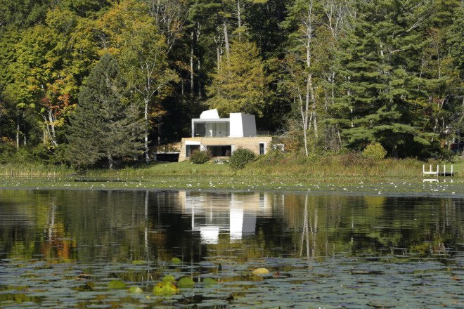Lake house, Taylor and Miller Architecture and Design, timber wall, retaining wall, abstract design, green architecture, Massachusetts, skylights, natural light