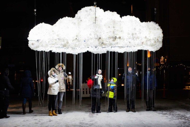 Lux Helsinki, Martta-Kaisa Virta, Medicine City, Caitlind r.c. Brown & Wayne Garrett, interactive Cloud sculpture, Alexander Reiichstein, Helsinki, Finland, LED lights