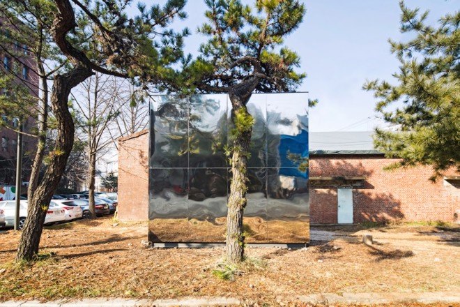 ArchiWorkshop, Mobile Library, mobile libraries, tiny library, tiny library structure, Mobile Library by ArchiWorkshop, Seoul, Seoul Innovation Park, Seoul art installations, scaffolding art installation, temporary pavilions