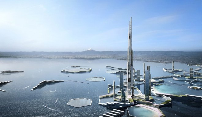 Next Tokyo, Kohn Pedersen Fox Associates, Leslie E. Robertson Associates, coastal cities, rising sea levels, climate change, green infrastructure, Hyperloop transport system, Hyperloop, eco-district, megatall building, Sky Mile Tower, algae biofuel, kinetic energy, solar power, wind turbines