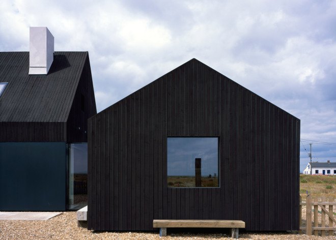Dungeness, black-stained timber, black cabins, glazed corridor, Rodić Davidson Architects, North Vat, North Vat by Rodić Davidson Architects, skylights, larch cabin, black stained larch, Kent,