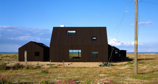 Dungeness, black-stained timber, black cabins, glazed corridor, Rodić Davidson Architects, North Vat, North Vat by Rodić Davidson Architects, skylights, larch cabin, black stained larch, Kent,