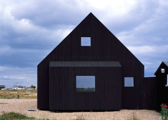 Dungeness, black-stained timber, black cabins, glazed corridor, Rodić Davidson Architects, North Vat, North Vat by Rodić Davidson Architects, skylights, larch cabin, black stained larch, Kent,