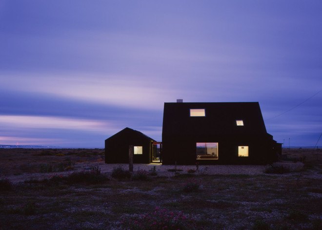 Dungeness, black-stained timber, black cabins, glazed corridor, Rodić Davidson Architects, North Vat, North Vat by Rodić Davidson Architects, skylights, larch cabin, black stained larch, Kent,