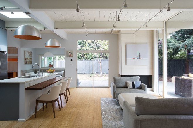 Klopf Architecture, Eichler homes, green renovation, green architecture, glass facade, outdoor pation, Palo Alto, California architecture, sliding doors, natural lighting