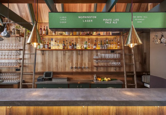 Pink Moon Saloon, Adelaide, Australia, bar and restaurant design, timber building, wooden houses, locally sourced wood, Australian wood, natural light, inner courtyard