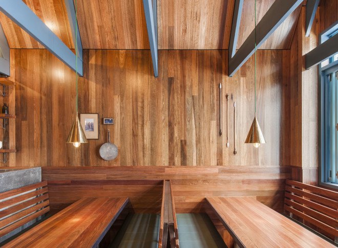 Pink Moon Saloon, Adelaide, Australia, bar and restaurant design, timber building, wooden houses, locally sourced wood, Australian wood, natural light, inner courtyard