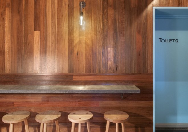 Pink Moon Saloon, Adelaide, Australia, bar and restaurant design, timber building, wooden houses, locally sourced wood, Australian wood, natural light, inner courtyard