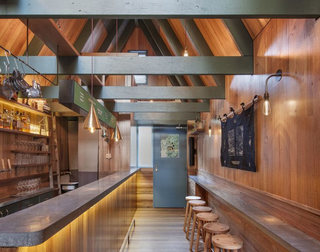 Pink Moon Saloon, Adelaide, Australia, bar and restaurant design, timber building, wooden houses, locally sourced wood, Australian wood, natural light, inner courtyard