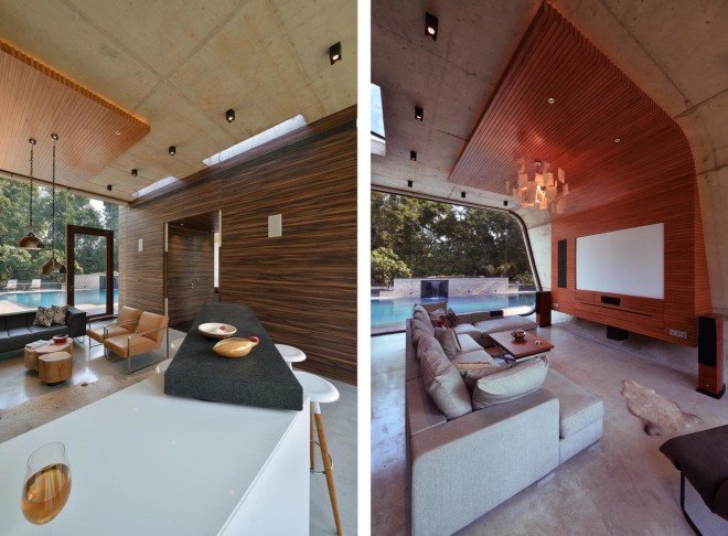 Pool House, 42mm Architecture, Poland, green architecture, swimming pool, wooden cladding, exposed concrete, concrete shell, glass facade