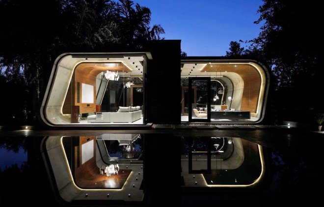 Pool House, 42mm Architecture, Poland, green architecture, swimming pool, wooden cladding, exposed concrete, concrete shell, glass facade