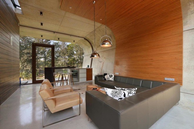 Pool House, 42mm Architecture, Poland, green architecture, swimming pool, wooden cladding, exposed concrete, concrete shell, glass facade