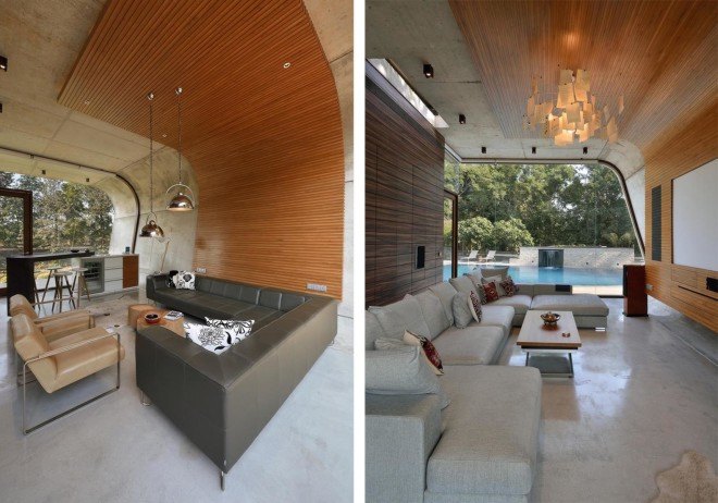 Pool House, 42mm Architecture, Poland, green architecture, swimming pool, wooden cladding, exposed concrete, concrete shell, glass facade