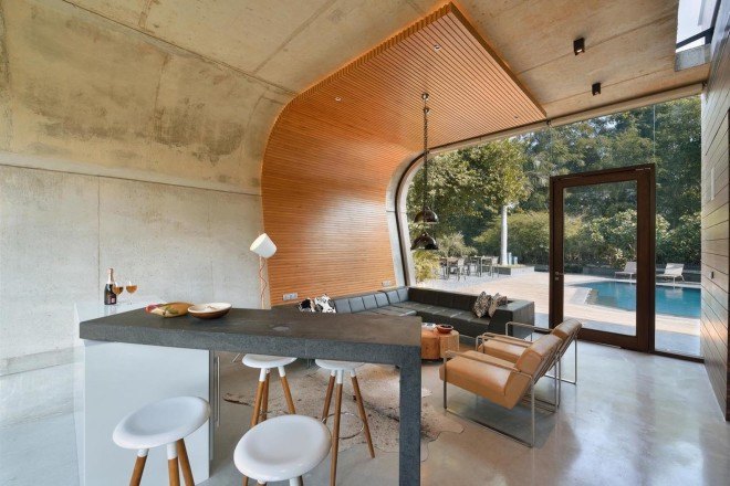 Pool House, 42mm Architecture, Poland, green architecture, swimming pool, wooden cladding, exposed concrete, concrete shell, glass facadev