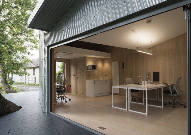 Freshwest, lightweight structures, Wales, B3 Designers, corrugated metal, The Restaurant & Bar Design Awards, agricultural buildings, terrace doors, timber architecture, small spaces