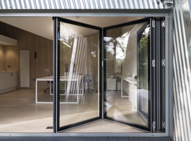 Freshwest, lightweight structures, Wales, B3 Designers, corrugated metal, The Restaurant & Bar Design Awards, agricultural buildings, terrace doors, timber architecture, small spaces