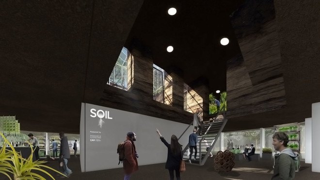 SubZero Pavilion, Floriade 2022, MVRDV expo, horticultural expo, green pavilion, rooftop greenhouse, winter garden, food production, green architecture, earth walls, green roof