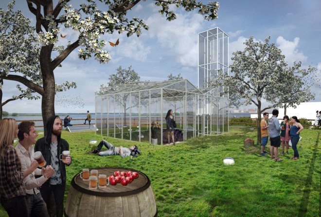 SubZero Pavilion, Floriade 2022, MVRDV expo, horticultural expo, green pavilion, rooftop greenhouse, winter garden, food production, green architecture, earth walls, green roof