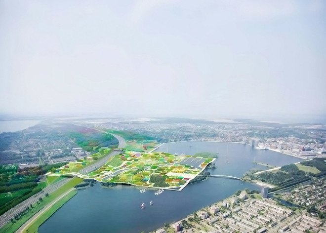 SubZero Pavilion, Floriade 2022, MVRDV expo, horticultural expo, green pavilion, rooftop greenhouse, winter garden, food production, green architecture, earth walls, green roof