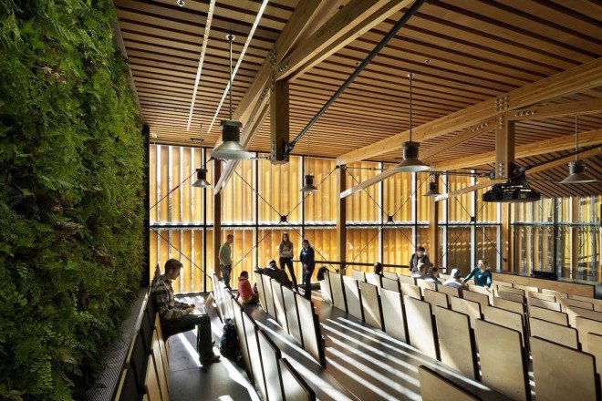 LEED Platinum, Forum, The Forum by Studio 804, Studio 804, LEDs, water reclamation, recycled materials, living wall, University of Kansas School of Architecture, architecture student project, design build, motorized dampers, louvers, sun tracking, rooftop weather station, solar panels, jury room