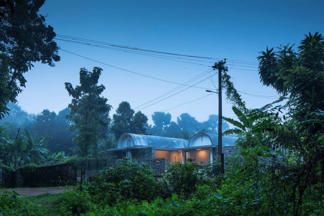 The Walls and Vaults House, India architecture, LIJO.RENY.architects, passive cooling, passive house, stone walls, granite, green architecture, multi-generational home, tropical plants