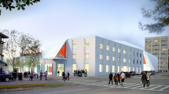 Diller Scofidio + Renfro, UC Berkeley Art Museum Pacific Film Archive, California, metal cladding, Toyo Ito, museum space, art galleries, multi-use space, peroformance space, outdoor plaza, green addition