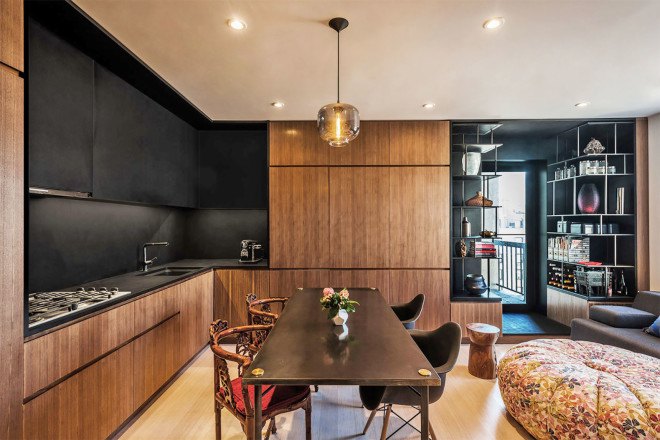 CHUA designers, tiny NYC Apartment, upper west side apartment, loft in nyc, interior design, nyc urban design, tiny apartments nyc, space saving nyc, recycled black paperstone, space saving tips, compact spaces nyc, tiny homes, green design, nyc apartments, apartment design,