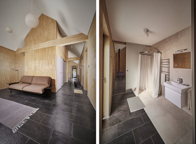 Wooden Brick House, Slovakia, Jaro Krobot, green architecture, reclaimed materials, traditional architecture, pitched roof, natural light, Swiss structural system, STEKO system