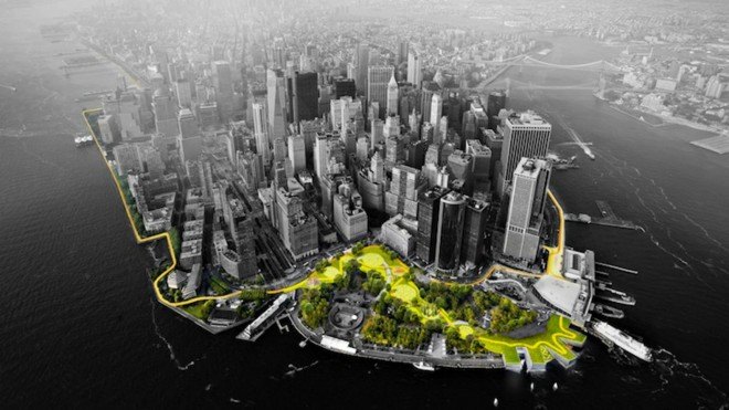 Big U design, resilient architecture, Economic Development Corp., AECOM, Dewberry, resiliency measures lower manhattan, urban design, storm resilient design, green design, sustainable design, Superstorm Sandy, hurricane sandy, green space, water-deterrent measures nyc, nyc resiliency, architect Bjarke Ingels,