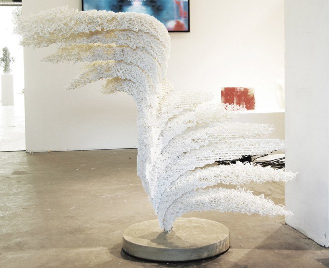 bartlett school of architecture, team curvoxels, spatial curves, 3d-printed chairs, robotic 3d printing, filigree 3d-printed chairs, vernor panton