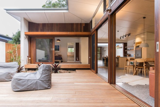 sustainable sourced timber, rainwater harvesting, thermal mass, sustainable timber, high-performance glass, Bourne Blue Architecture, Bluesy Beach, Bluesy Beach architecture, Bluesy Beach House 4 by Bourne Blue Architecture, Bluesy Beach House 4, indoor/outdoor living, eco-friendly bungalow, Australian architecture