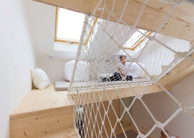 Ruetemple, playhouse, summer house, Russia, multi-level master bedroom, play area, green interior, timber interior