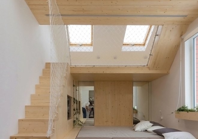 Ruetemple, playhouse, summer house, Russia, multi-level master bedroom, play area, green interior, timber interior