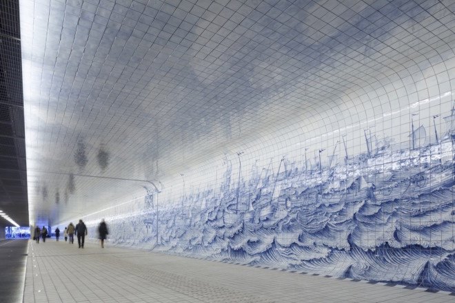 Irma Boom, Irma Boom Office, pedestrian underpass, underpass design, cycling underpass, bicycle infrastructure, pedestrian infrastructure, beautiful pedestrian infrastructure, beautiful pedestrian underpass, Cuyperspassage, Amsterdam Central Station, Cuyperspassage by Benthem Crouwel, Benthem Crouwel