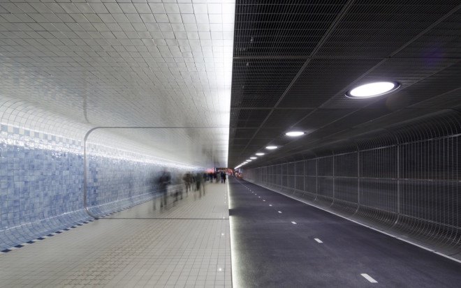 Irma Boom, Irma Boom Office, pedestrian underpass, underpass design, cycling underpass, bicycle infrastructure, pedestrian infrastructure, beautiful pedestrian infrastructure, beautiful pedestrian underpass, Cuyperspassage, Amsterdam Central Station, Cuyperspassage by Benthem Crouwel, Benthem Crouwel