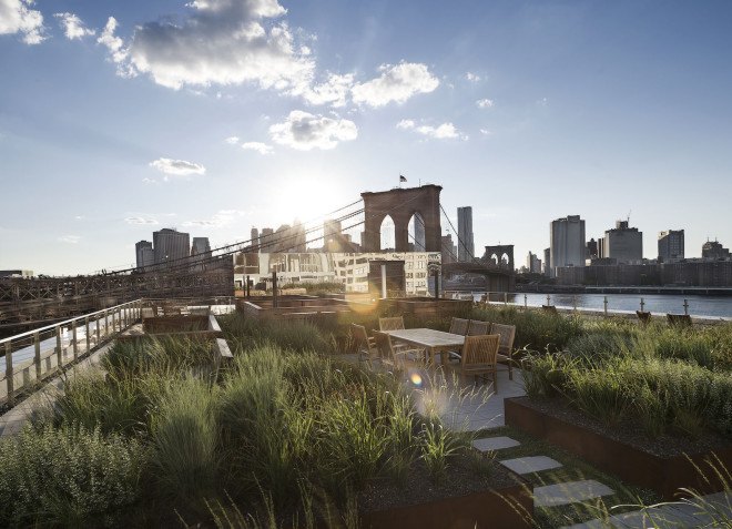 corten steel, Two Trees NY, 60 Water Street, Dock Street Rooftop Terrace, James Corner Field Operations, James Corner, meadow landscape, landscape architecture, rooftop terrace, rooftop garden, landscape architects, Leeser Architecture,