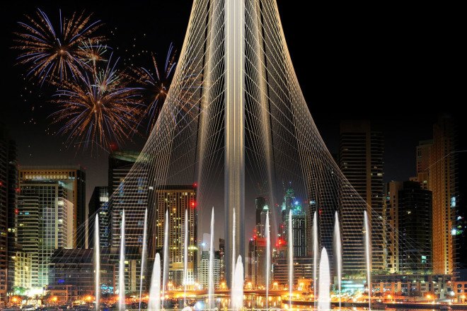 Santiago Calatrava, Dubai Creek Harbor, green tower, observation tower, green architecture, Dubai architecture, tower competition