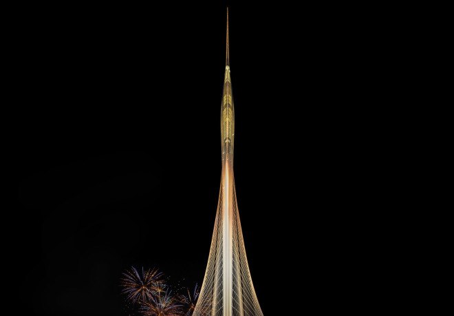 Santiago Calatrava, Dubai Creek Harbor, green tower, observation tower, green architecture, Dubai architecture, tower competition