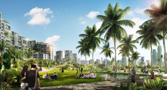 Forest City, Sasaki Associates, Malaysia masterplan, green roof, stormwater management, mixed-use architecture, green masterplan, mangrove, natural habitats, coastal ecologies