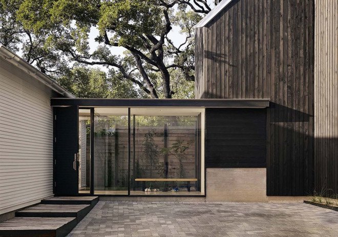 Austin, bungalow renovation, Texas architecture, solar-powered bungalow, natural ventilation, swimming pool, Alterstudio Architecture, green renovation, solar panels, rainwater harvesting