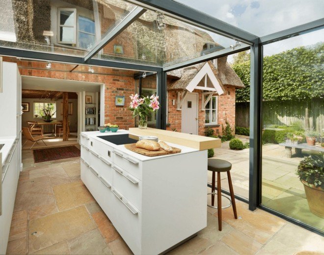 kitchen designer Alex Saint, Kitchen Architecture, Cottage Kitchen Addition, add on kitchen, kitchen design, Cheshire, England cottage makeover, interior design, architecture, cottage renovation, glassed-in kitchen addition