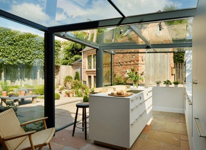 kitchen designer Alex Saint, Kitchen Architecture, Cottage Kitchen Addition, add on kitchen, kitchen design, Cheshire, England cottage makeover, interior design, architecture, cottage renovation, glassed-in kitchen addition