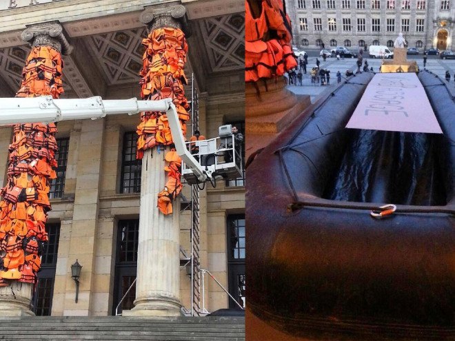 Ai Weiwei, Alan Kurdi, Lesbos, refugee crisis art, refugees, Berlin, refugee crisis, life jackets, life vests, reusing life vests, Lesbos life jackets, protest art
