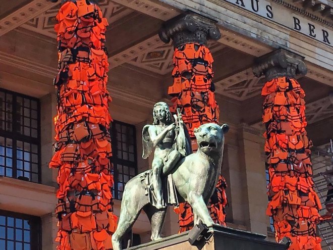 Ai Weiwei, Alan Kurdi, Lesbos, refugee crisis art, refugees, Berlin, refugee crisis, life jackets, life vests, reusing life vests, Lesbos life jackets, protest art