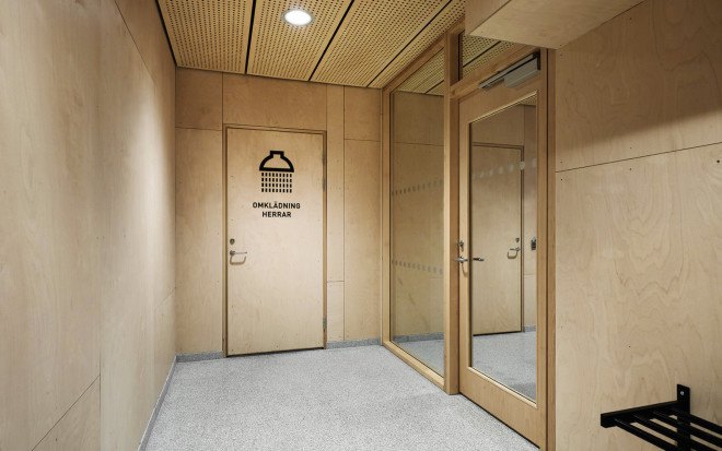 Tengbom, Tengbom Architects, fire-resistant architecture, floor-to-ceiling windows, OrganoWood, trail center, patina, green roof, sedum roof,